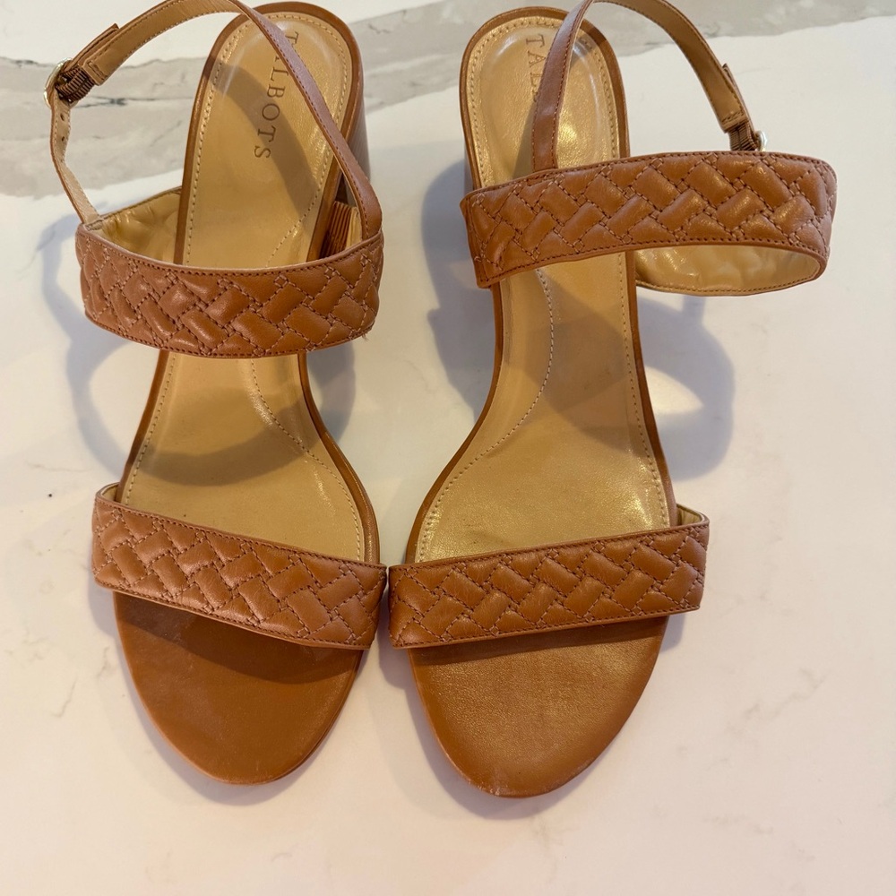 Quilted Tan Leather Slingback Sandals